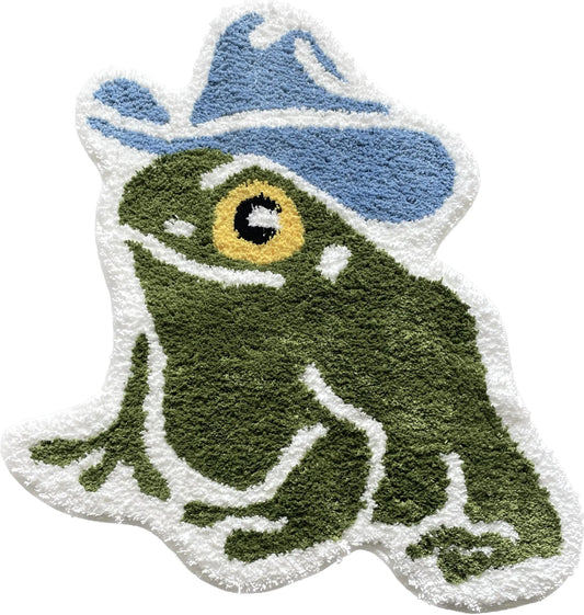 Luxape Frog Rug - Frog Cowboy Rug - Hypebeast Room Decor - Handmade & Premium- 30in (75cm) - Cute Rug - Designer Rugs - Aesthetic Decor - Cute Room Decor Coquette bathmat Rug